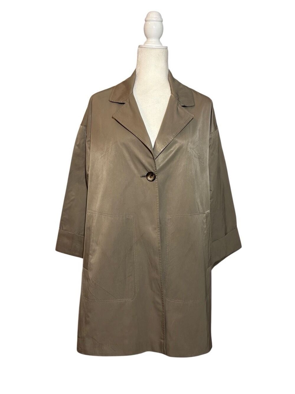 Helene Berman London 3/4 sleeve taupe flared trench coat - M
